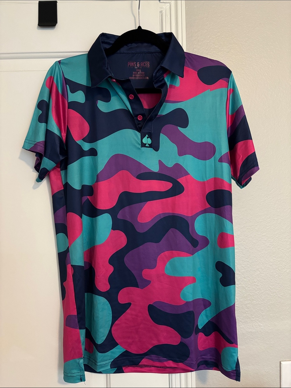 PINS & ACES Men’s Teal and Pink Camo Polo Shirt